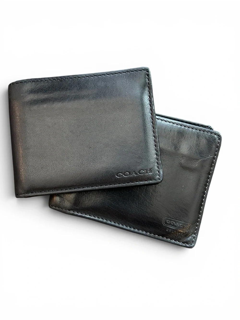 Coach Bundle Vintage Men's Black Leather Bi-Fold Card Wallet - Embossed Logo